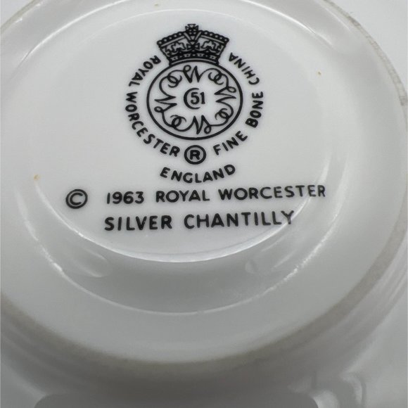 Royal Worcester Silver Chantilly Cup & Saucer Fine Bone China Platinum Trim - Picture 5 of 7
